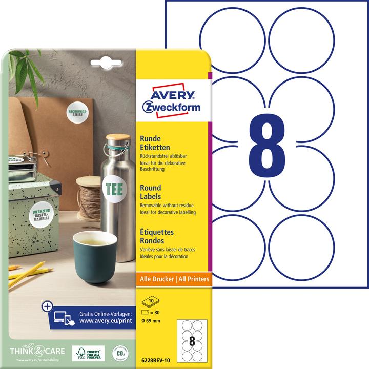 Actual product image Avery Round labels, removable