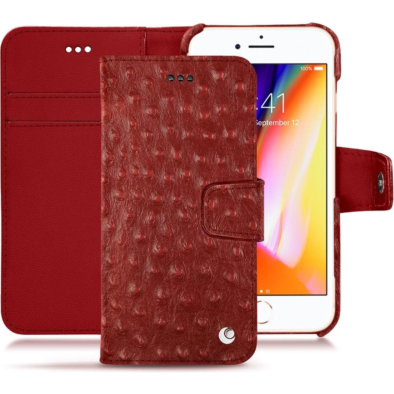 Noreve Lederschutzhülle Wallet (Apple iPhone 8), Smartphone Hülle, Rot