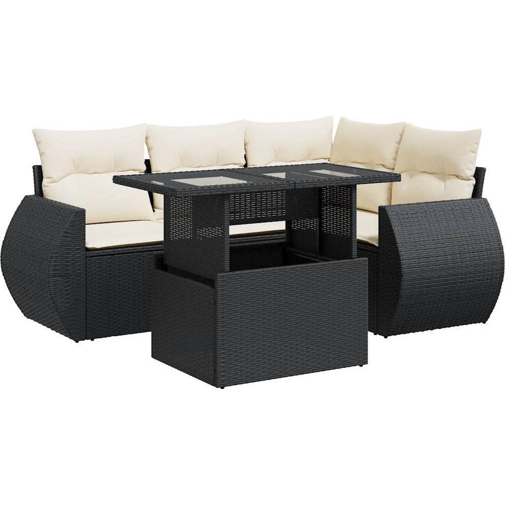 VidaXL, Gartenlounge, 5-tlg. Garten-Sofagarnitur mit Kissen Schwarz Poly Rattan