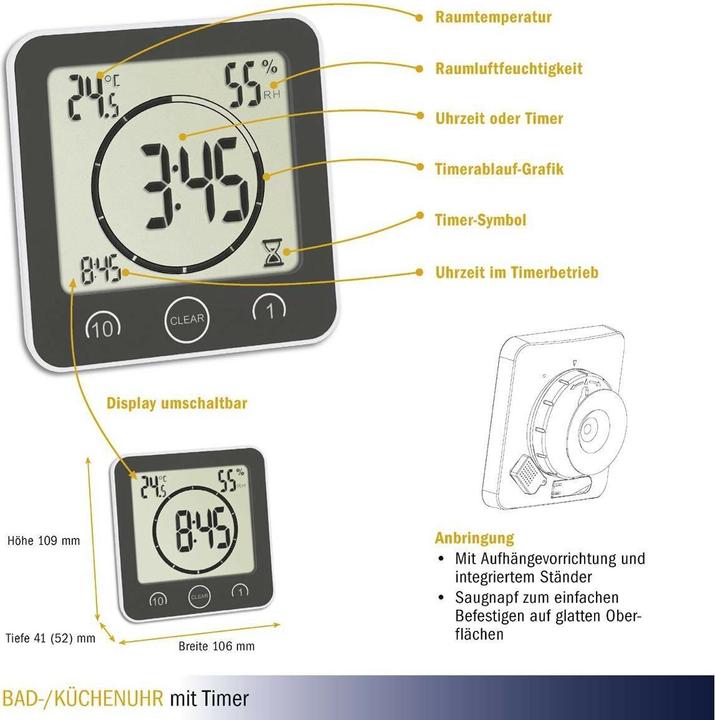 Actual product image TFA Timer bathroom / kitchen clock with