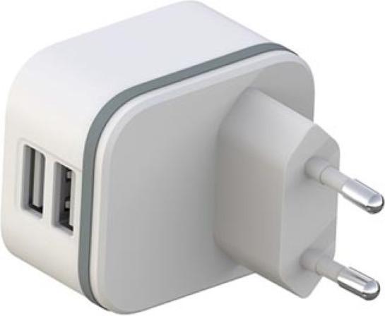 Actual product image Velleman COMPACT CHARGER WITH DUAL USB OUTPUT 5 V - 4.8 A max. - 24 W max. - White (24 W)