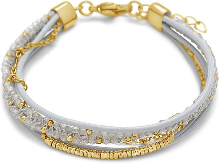 Immagine prodotto Leyda Bracciale in pelle con pietre preziose e acciaio inossidabile (19.50 cm, Cuoio, Acciaio inossidabile placcato oro giallo 18 carati, Pietra)