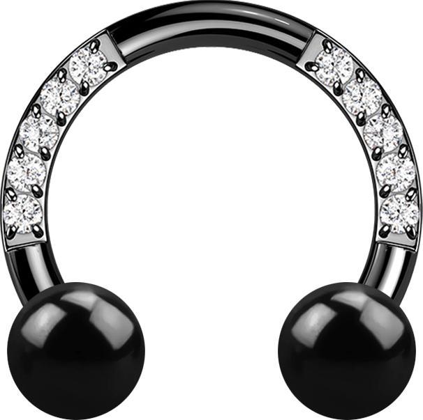 Image du produit Star Piercing Micro Circular Barbell noir cristaux avec deux boules (Titane, sans laiton)