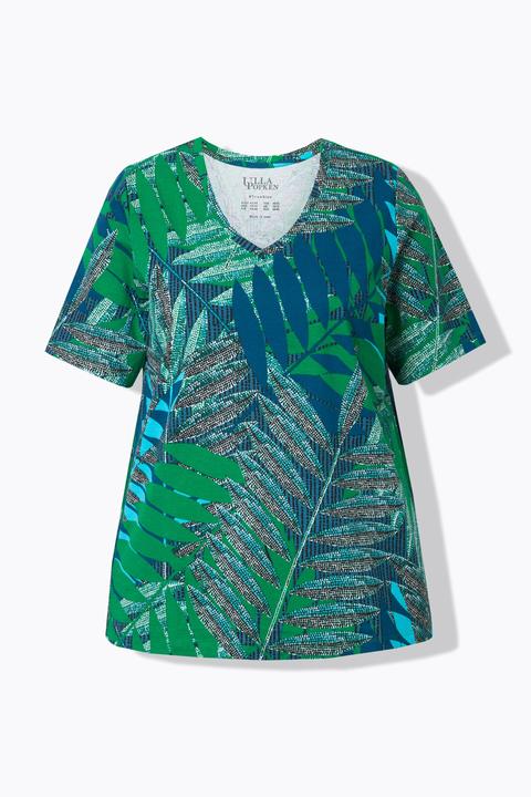 Actual product image Ulla Popken Leaf Print Cotton Tee (68)