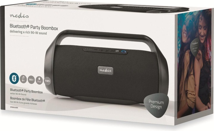 Actual product image Nedis Party Boombox 90W (90W/ 6h Battery/ Bluetooth/ TWS/ Carrying Handle) (6 h, Rechargeable battery operated)