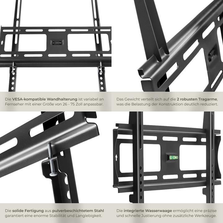 Image du produit tectake Support TV mural (Mur, 55", 90 kg)