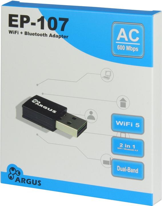 Immagine prodotto Intertec Adattatore USB EP-107 Wi-Fi e BT4.2 NT Argus, USB2.0, 600Mbps (USB 2.0)