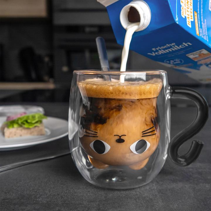 Actual product image Intirilife Doppelwandiges Thermo Glas Set Design Katze (0.20 l, 2x)