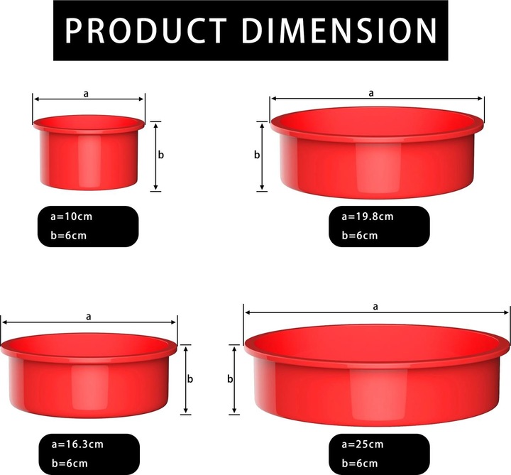 Produktbild Intirilife 4-teiliges Set runde Silikon Kuchenbackformen in Rot - 10 cm, 16.3 cm, 19.8 cm, 25 cm (25 cm)