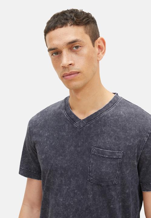 Image du produit Tom Tailor T-Shirt Kurzarmshirt mit V-Ausschnitt, ausgewaschener Optik und Brusttasche (XL)