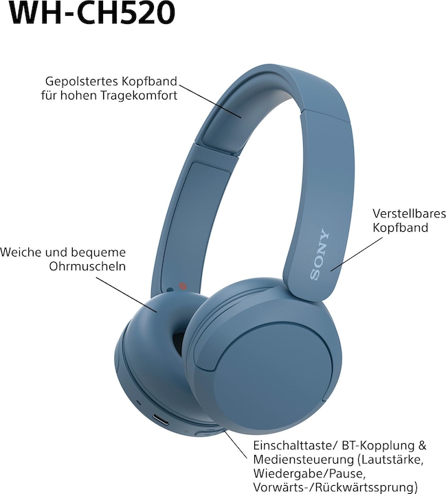 Produktbild Sony WH-CH520 (keine Geräuschunterdrückung, 50 h, Kabellos)