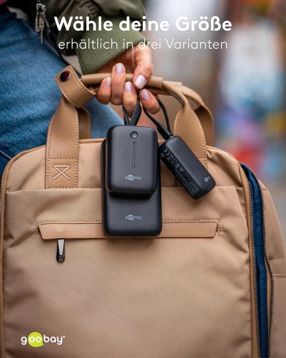 Productafbeelding Goobay Powerbank 10.000 mAh mit integriertem USB-C-Kabel (10000 mAh, 15 W, 37 Wh)