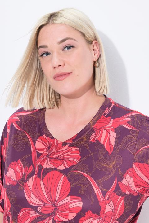 Produktbild Ulla Popken Funktionsshirt, Blüten, V-Ausschnitt, Halbarm, recycelt (46, 48)