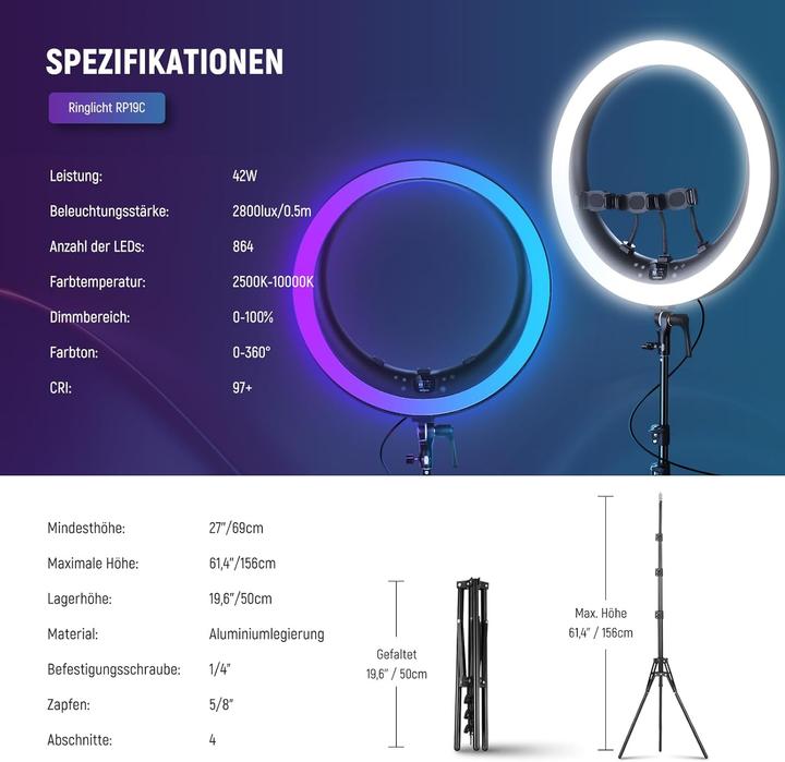 Actual product image Neewer RGB Ringlicht mit Ständer und App-Steuerung (Ring light)