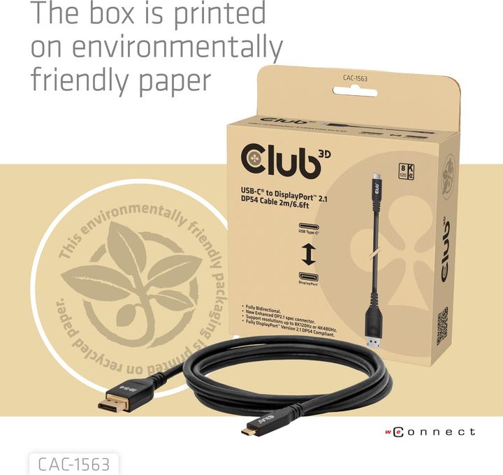 Actual product image Club 3D Club3D Kabel USB Typ C <-> DP 2.1 2m 8K120Hz St/St (2 m, USB Type C)