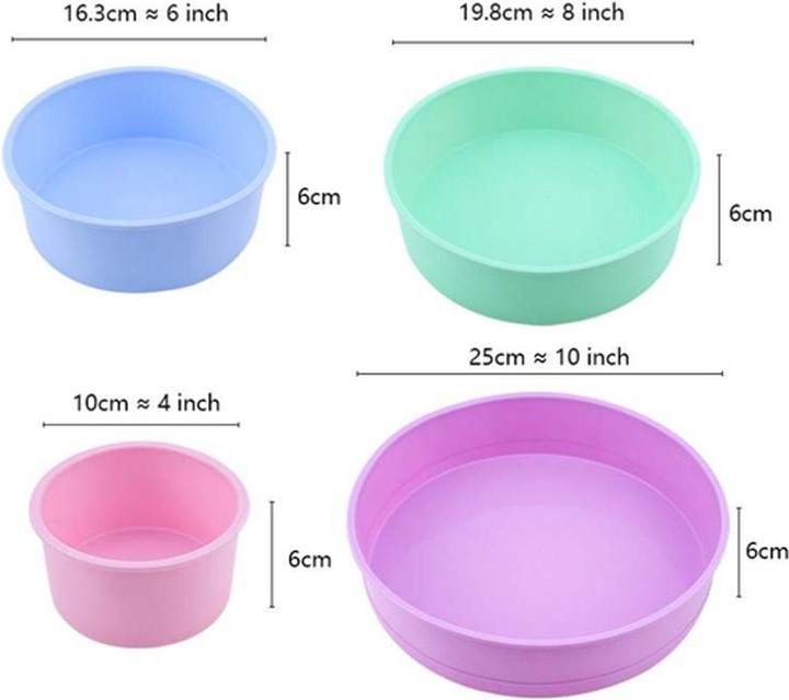 Produktbild Intirilife 4-teiliges Set runde Silikon Kuchenbackformen in Rot - 10 cm, 16.3 cm, 19.8 cm, 25 cm (25 cm)