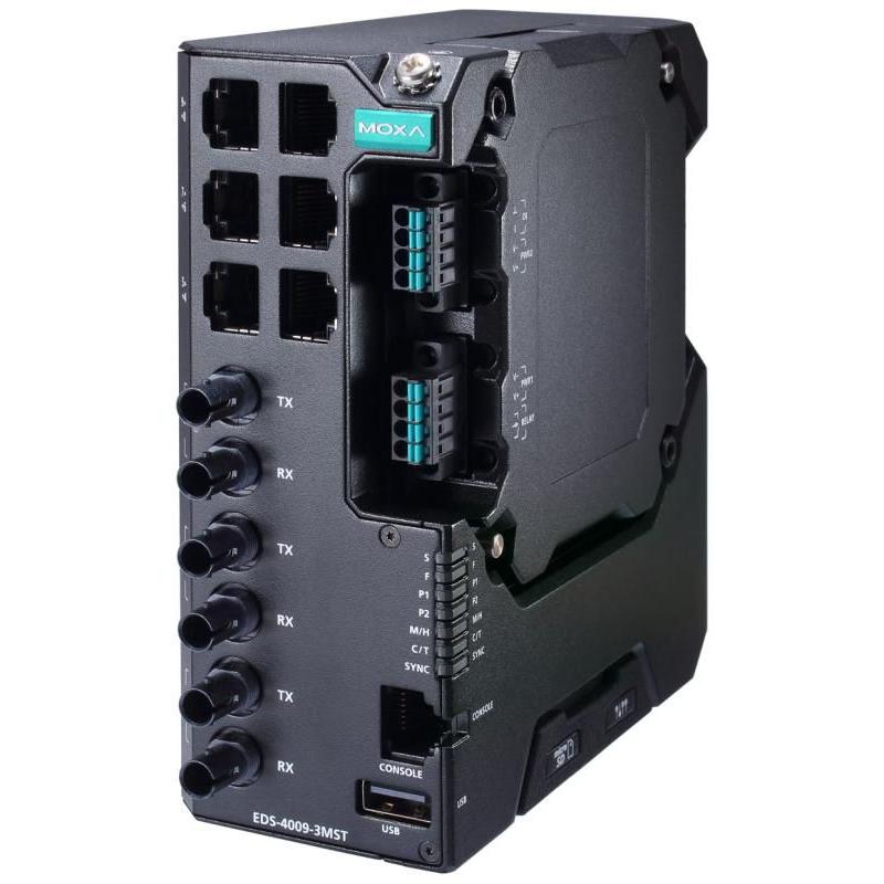 Moxa EDS-4009-3MST-LV (6 Ports), Netzwerk Switch, Schwarz, Grün