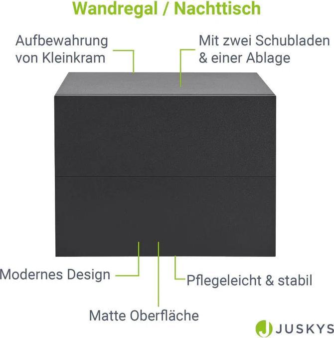 Immagine prodotto Juskys Wandschrank Nachttisch hängend (40 x 29 x 30 cm)