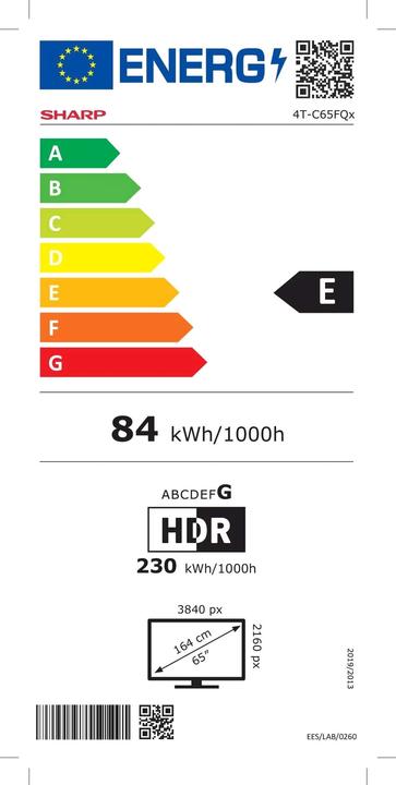 Energie-Label Sharp 65FQ5EG (65", QLED, 4K, 2023)