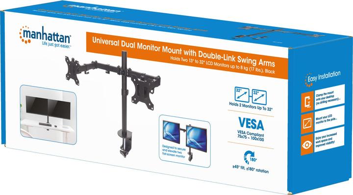 Actual product image Manhattan Table mount monitor arm for two displays 33 813 (Table, 32", 16 kg)
