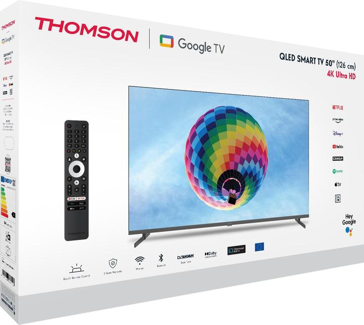 Produktbild Thomson TV Set||50"|4K/Smart|QLED|3840x2160|Wireless LAN|Bluetooth|Google TV|Black|50QG4S14 (55", QLED, 4K)