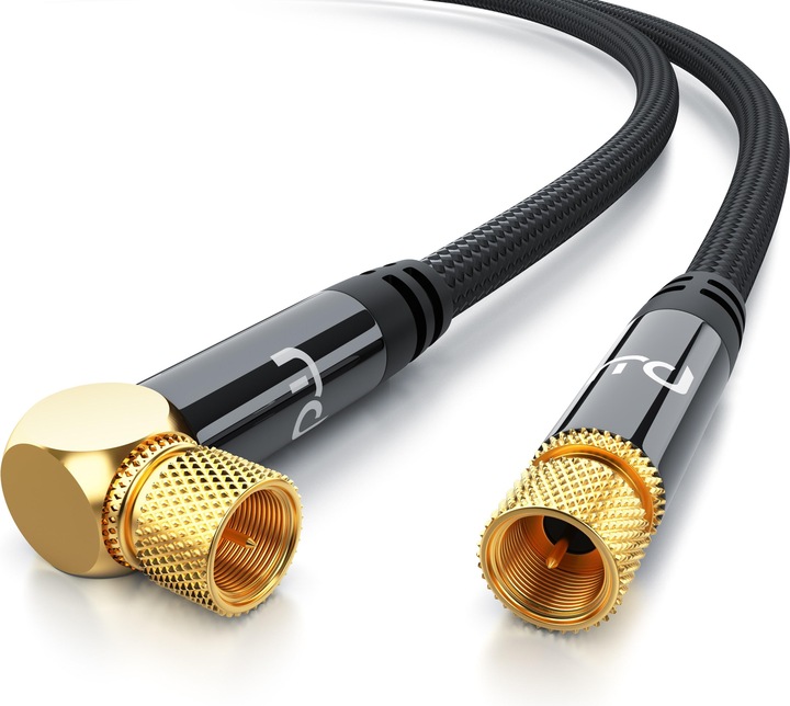 Produktbild Primewire HDTV Satellitenkabel gewinkelt mit Stoffummantelung, SAT Kabel, 135dB 75 Ohm 4k, F Stecker, schwarz (135 dB, Antennenkabel)