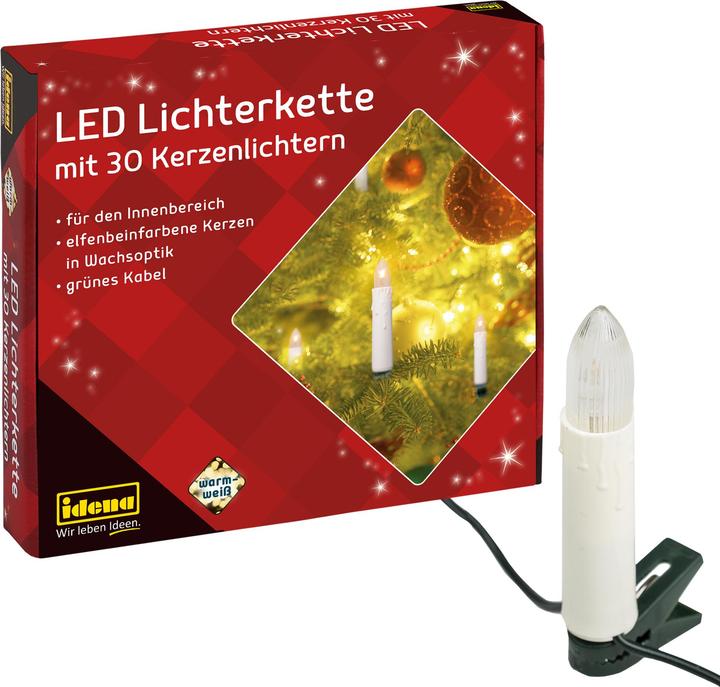 Produktbild Idena Kerzenlichterkette LED 30er warmweiss f.Innen (16 m)