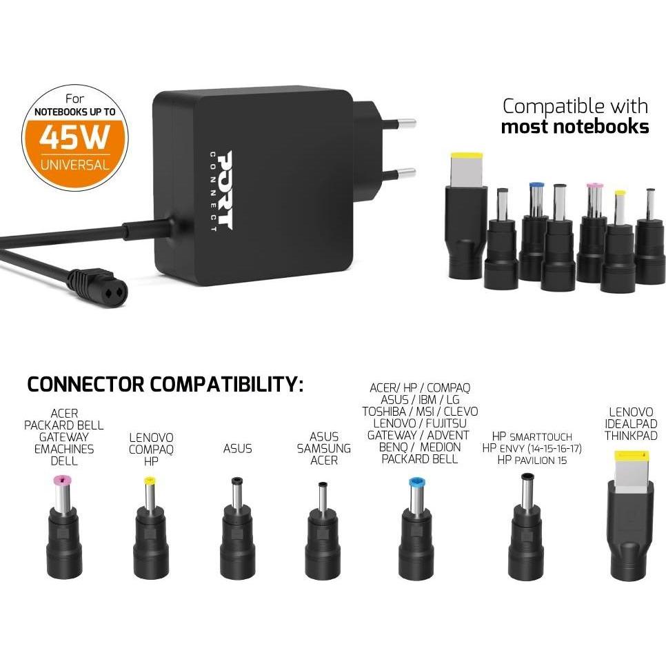 Thumbnail - Port Designs 45W Power Supply (45 W), Notebook Netzteil, Schwarz
