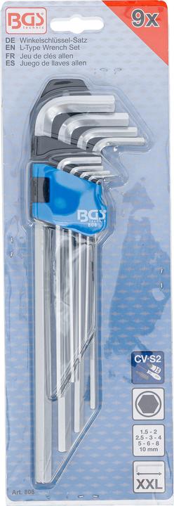 Produktbild BGS Winkelschlüssel-Satz extra lang Innensechskant 1,5 - 10 mm 9-tlg. (Innensechskant)