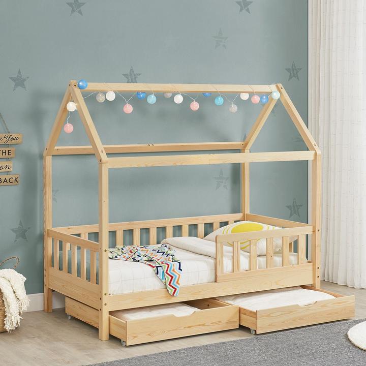 Image du produit Juskys Kinderbett 90x200cm mit Bettkasten Marli - Natur (90x200)