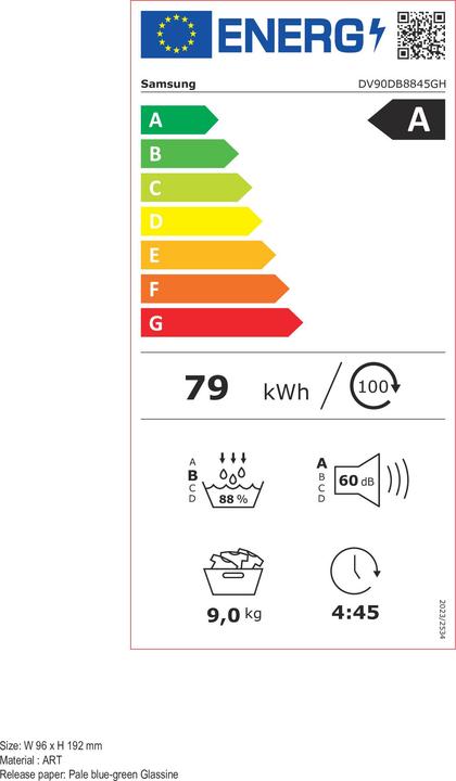 Etichetta energetica Samsung DV8000 (9 kg, Modificabile)