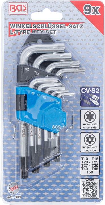 Produktbild BGS Winkelschlüssel-Satz kurz T-Profil (für Torx) mit Bohrung T10 - T50 9-tlg. (T-profil)
