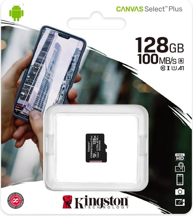 Actual product image Kingston Canvas Select Plus microSDXC Card 128GB (128 GB, microSDXC, U1, UHS-I)