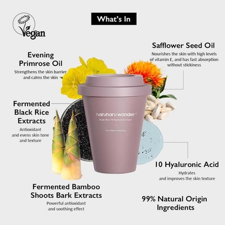 Actual product image Haruharu Wonder Black Rice 10 Hyaluronic Cream 90ml Face Moisturizer Vegan Cruelty Free Daily Skinca (90 ml, Day cream)
