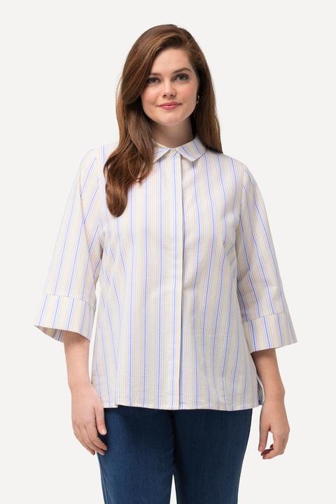 Immagine prodotto Ulla Popken Camicia con righe con crespatura a bolle, collo da camicia e maniche a 3/4 (56)