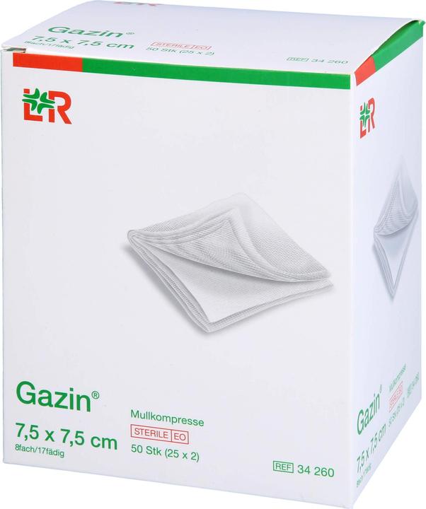 Produktbild Gazin Mullkompresse 7,5 cm x 7,5 cm steril 8fach, 50 St. Kompressen