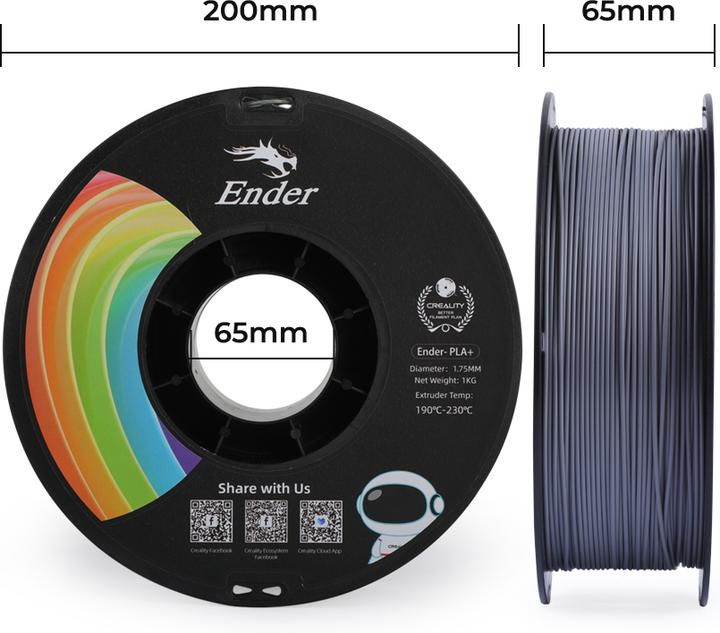 Produktbild Creality Filament PLA+ (PLA, 1.75 mm, 1000 g, Grau)