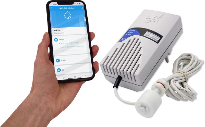 Actual product image Schabus 500241 Wireless water detector with app control, with external sensor via socket outlet