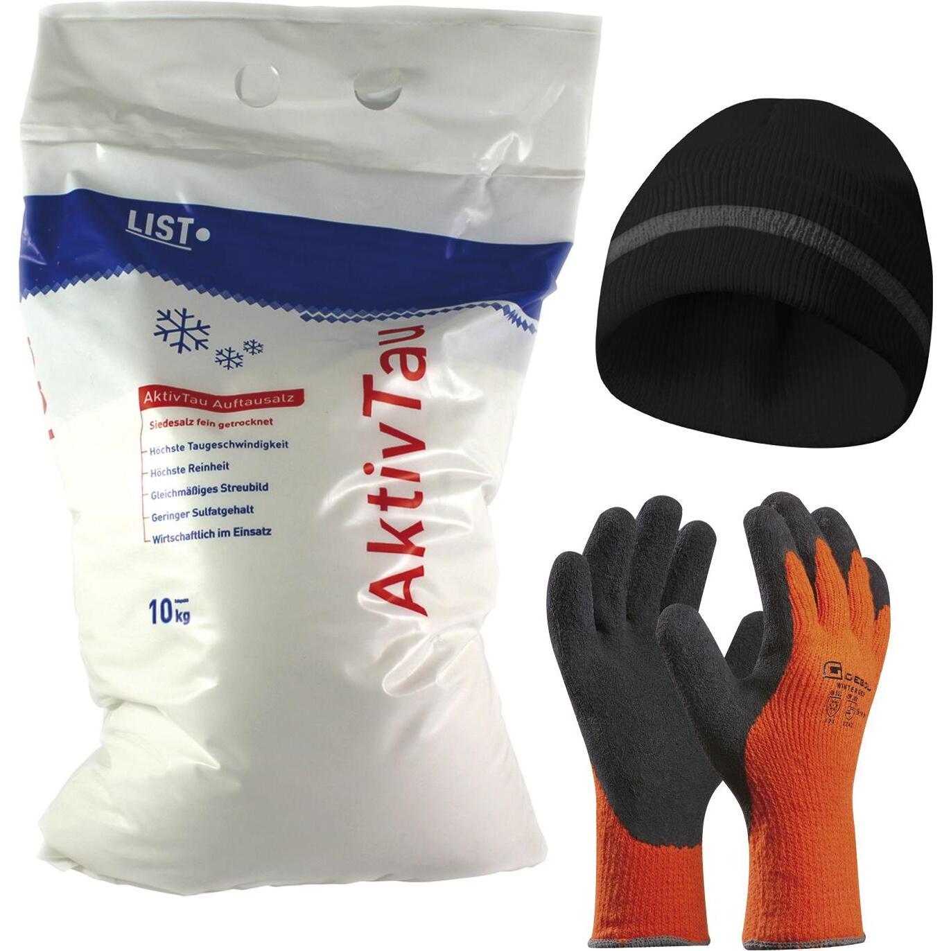 Thumbnail - Vasalat, Garagenausstattung, Winter-Set Streusalz 10 kg + Winter-Handschuhe Gr. 8 (M) + Haube