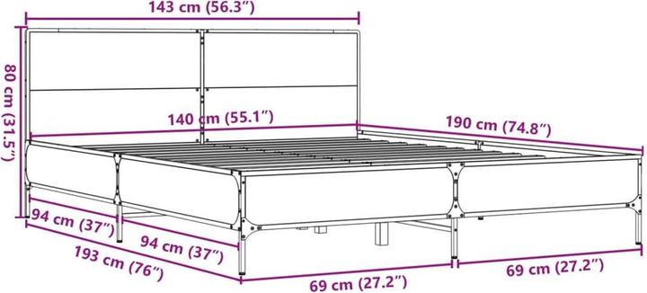 Actual product image vidaXL Bettgestell (140 x 190 cm)