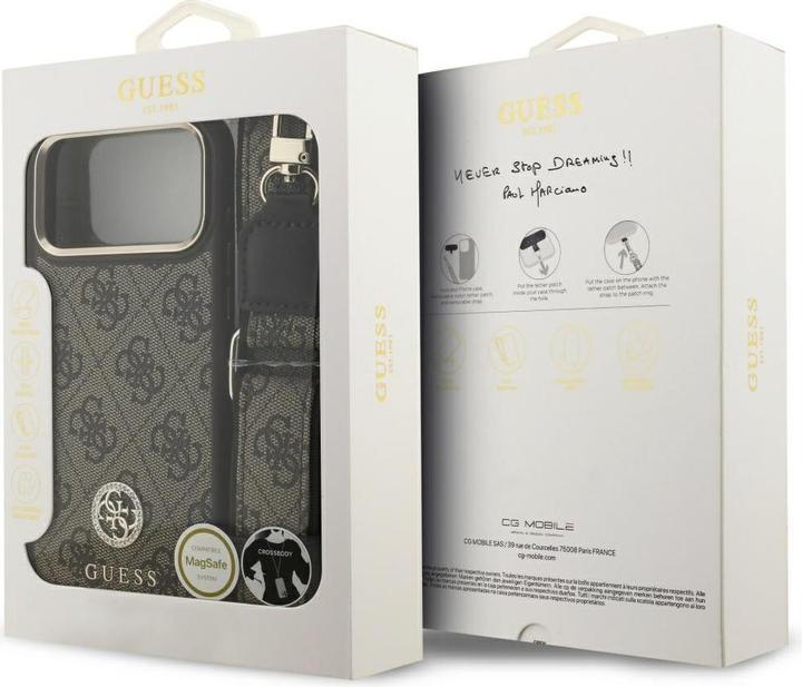 Immagine prodotto Guess 4G Strass Logo & Big Strap Metal Buttons MagSafe case for iPhone 17 Pro Max brown (Apple iPhone 17 Pro Max)