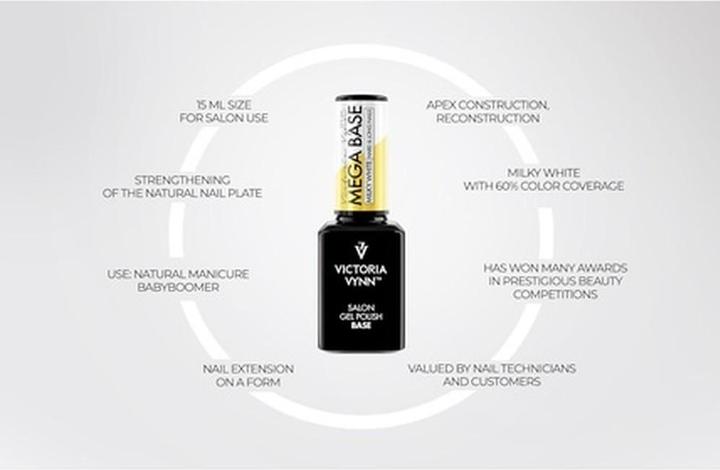Immagine prodotto Visconti Di Modrone Victoria Vynn Mega Base Latte Bianco Sottosmalto per unghie forti e lunghe Smalto Gel ibrido UV Led (Bianco latte, Base Coat)