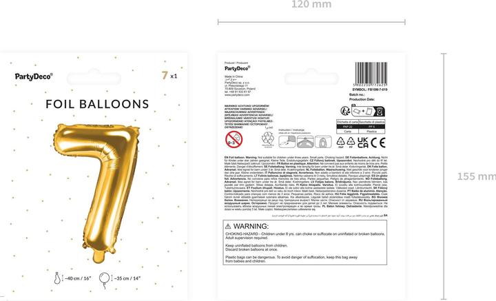 Produktbild Partydeco Zahlenballon Folie 7 Gold 35-40 cm (1 x)