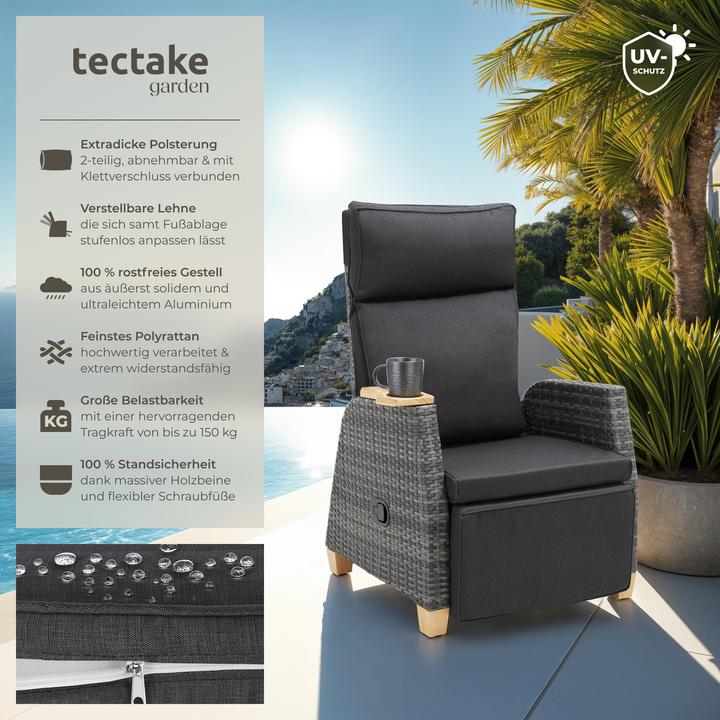 Immagine prodotto tectake Poltrona in rattan Pescara con telaio in alluminio, schienale regolabile