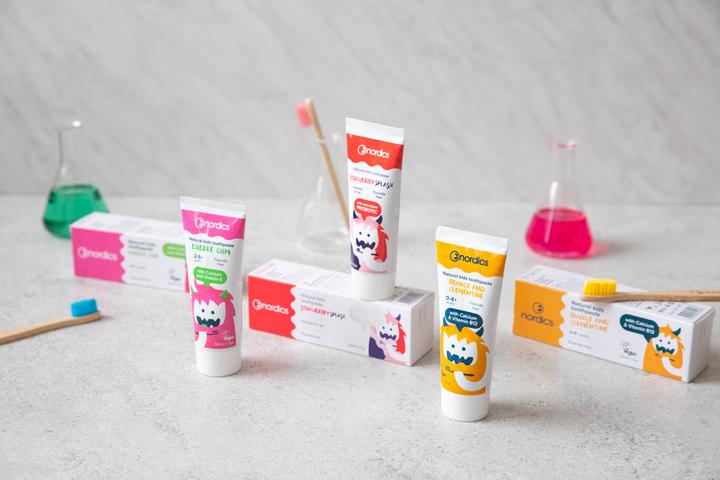 Actual product image Nordics Toothpaste Kids Strawberry Splasch probiotic without fluorine (50 ml)