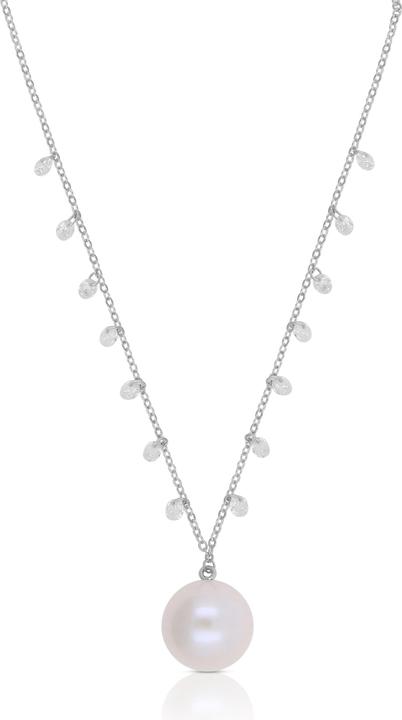 Immagine prodotto Muau Collana in argento 925 perla d'acqua dolce 11-12mm zircone (Argento 925, 45 cm)