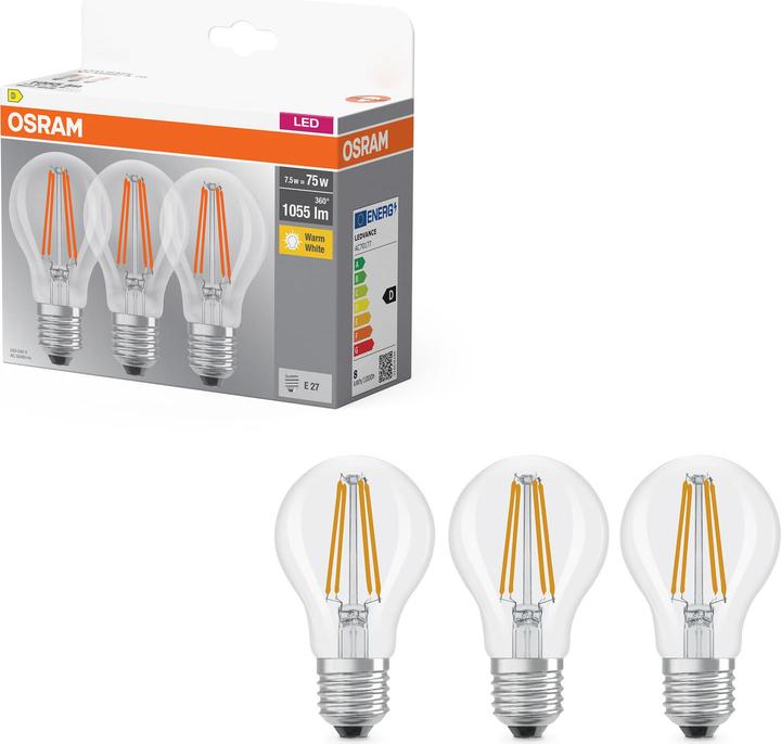 Actual product image Osram Led Base Classic A (E27, 7.50 W, 1055 lm, 3 x, D)