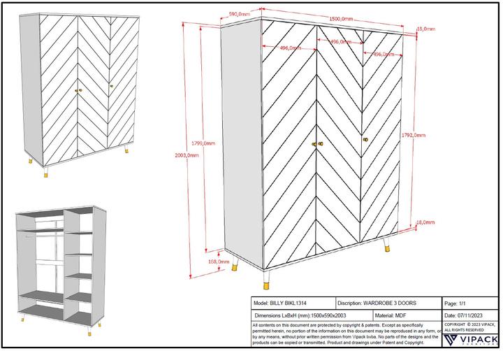 Produktbild Vipack Kleiderschrank Billy (148 cm)