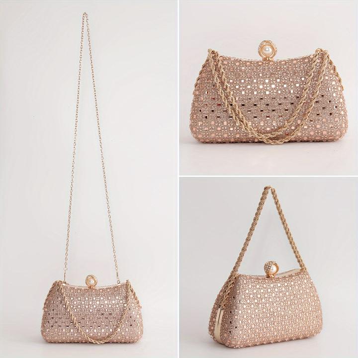 Immagine prodotto Only-Bags.Store 1 Stück Elegante Strass-Clutch - Modische Abendtasche mit abnehmbarem Schulterriemen für Hochzeiten