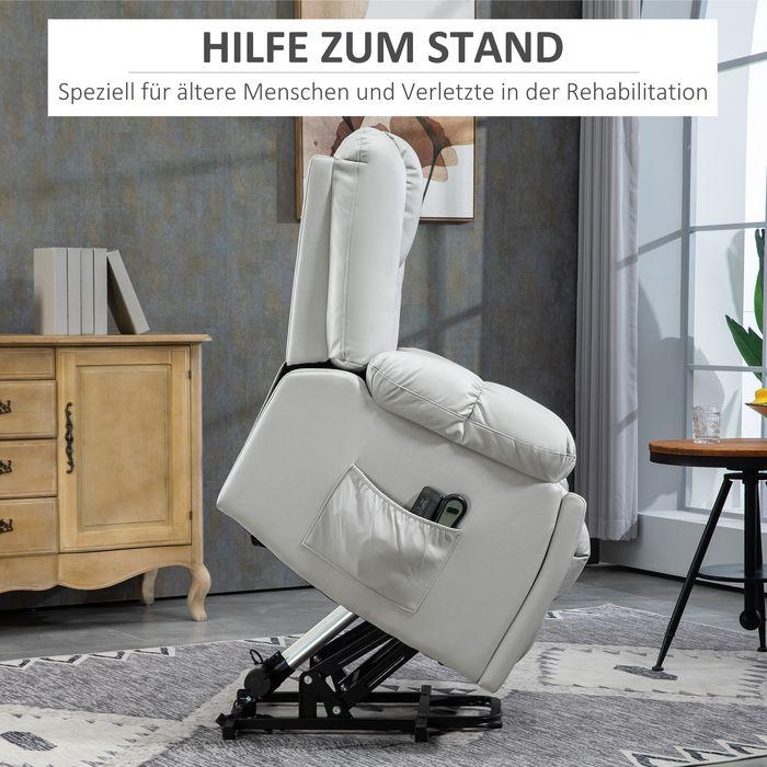 Produktbild Swisshandel24 Seniorensessel mit Aufstehhilfe, elektrisch, mit 8 Massagepunkten, Fernbedienung, 94x96x106cm, Hellg